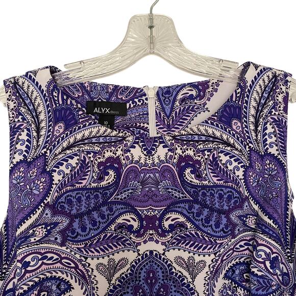 ALYX Women's Size 10 Dress Purple Paisley Sleeveless Back Zip Shift Retro - Picture 3 of 8
